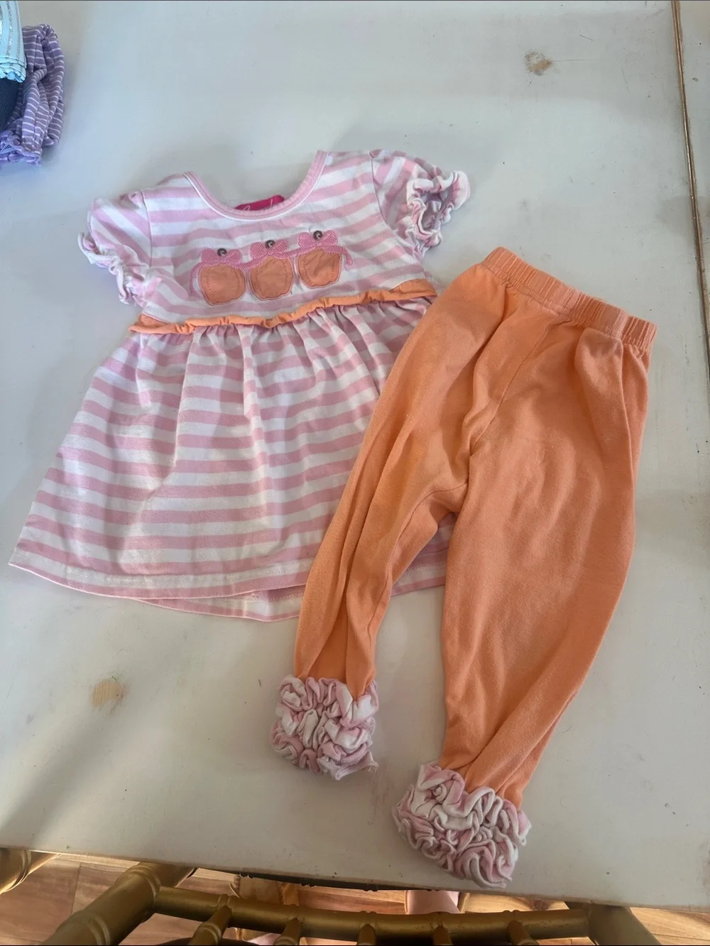 Girls Pink & Peach Pumpkin Stripe Matching Set